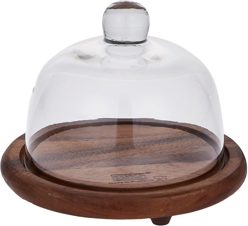 Billi Butter and Cheese Glass Dome with Wooden Stand, Brown, 12 x 15 cm - Image 1